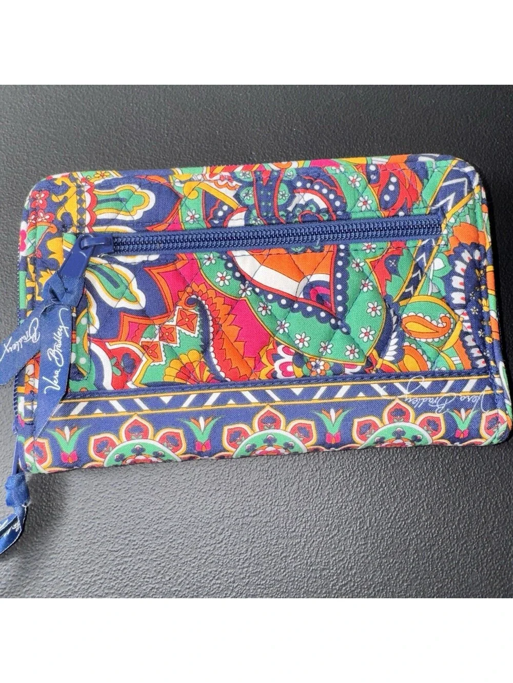 Vera Bradley Wallet Clutch Venecian Paisley Zip Around Blue Pink Floral Cotton